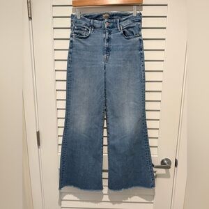 MOTHER The Roller Fray Blue Flare Wide Leg Jeans